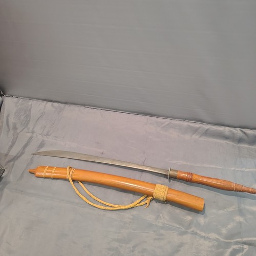 Vintage Thailand Southeast Asia Dha Sword & Wood Sheath. Collectable 22" Blade