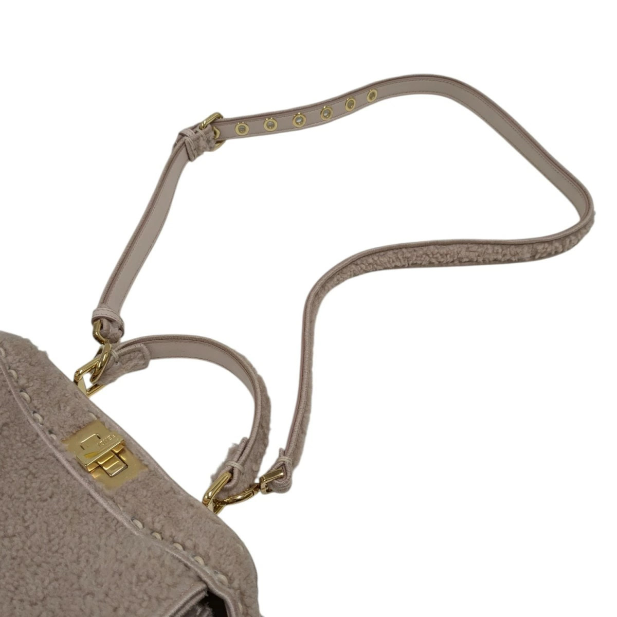 Fendi peekaboo small shearling bag beige image 7