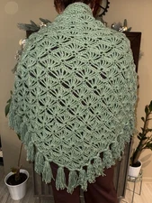Hand-Knitted Shawl | Heirloom Craftsmanship | Deep Sage Whisper | Made in USA