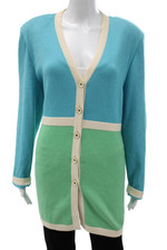St. John Collection By Marie Gray Womens Cardigan Blue VNeck Colorblock Size 14