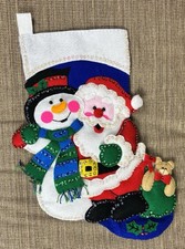 Design Works SANTA  SNOWMAN 16" Felt Stocking COMPLETED NEW