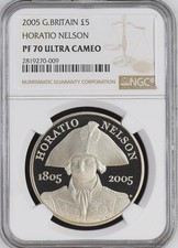 2/0 TOP POP - 2005 Great Britain £5 Horatio Nelson Proof NGC PF 70