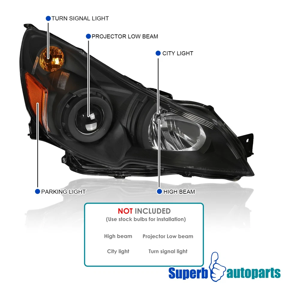 Fits 2010-2014 Subaru Legacy Black Projector Headlights w/ Turn Signal Lamps - Image 3 of 4