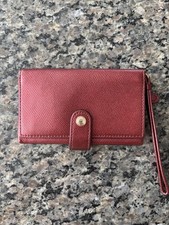 COACH New York Cherry Leather Wristlet Wallet Phone Card Pockets Deep Red
