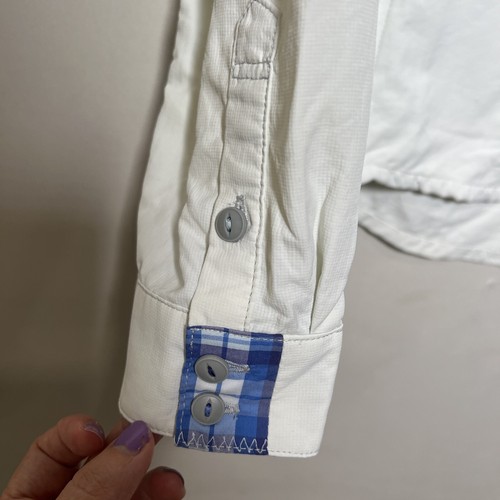 Kuhl women's Shirt Activewear Cream Long Sleeve Collared Button Up Pockets Sz L - Picture 6 of 14