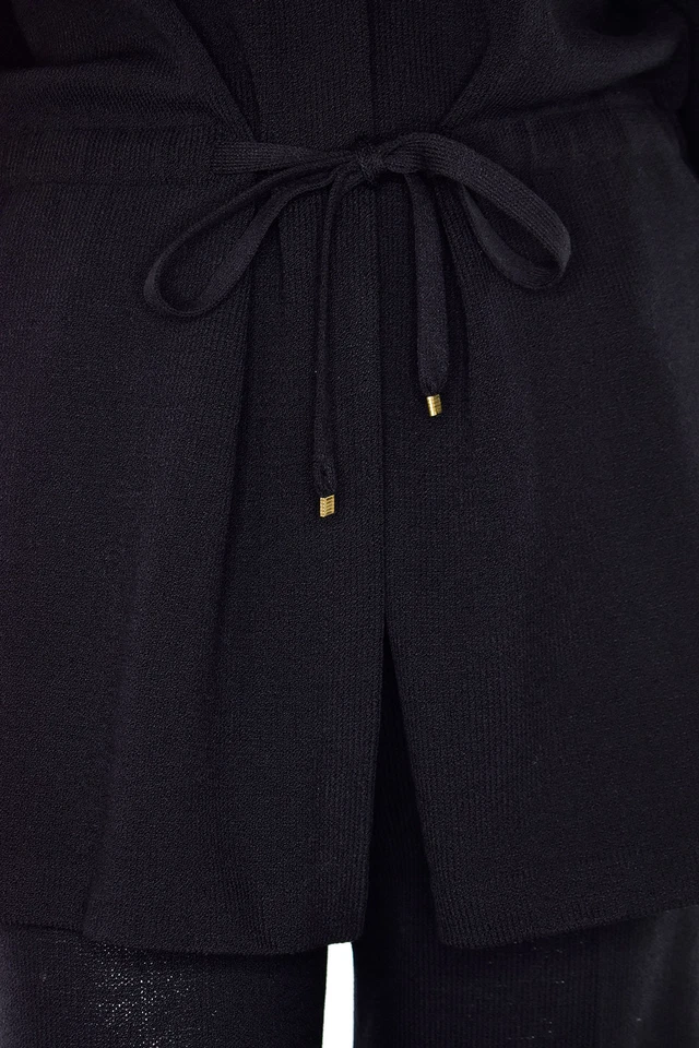 St. John Collection Black Jacket sz 14 Relaxed Fit w/ Drawstring Waist + Brooch - Image 4 of 4