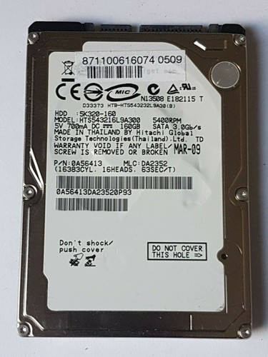 160 GB SATA Hitachi 5K320-160 HTS543216L9A300 5400rpm 8MB HDD 2.5" Festplatte