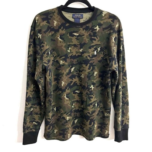 Polo Ralph Lauren Boys Camo Green pullover long sleeve waffle knit shirt EUC L - Picture 2 of 11