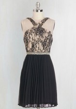 NEW Modcloth "Fancy a Dance?" Black w/Beige Lace Sleeveless Evening Dress