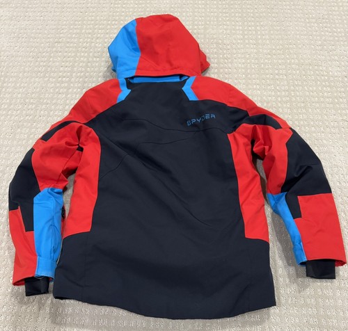 Spyder Jacket Coat Youth Boys Size 12 Ski Snowboard Black Red Blue Hooded - Picture 11 of 12