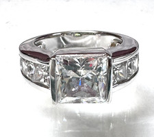 925 Sterling Silver Fancy Engagement Cubic Zirconia Ring Size 6
