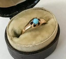 Victorian Turquoise Ring 9ct Rose Gold Vtg Antique Estate Old English Size 6.25