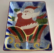 Clay Sleigh Ride Santa Chip 'n Dip Platter Christmas Serving Tray Plate 15.5x12"