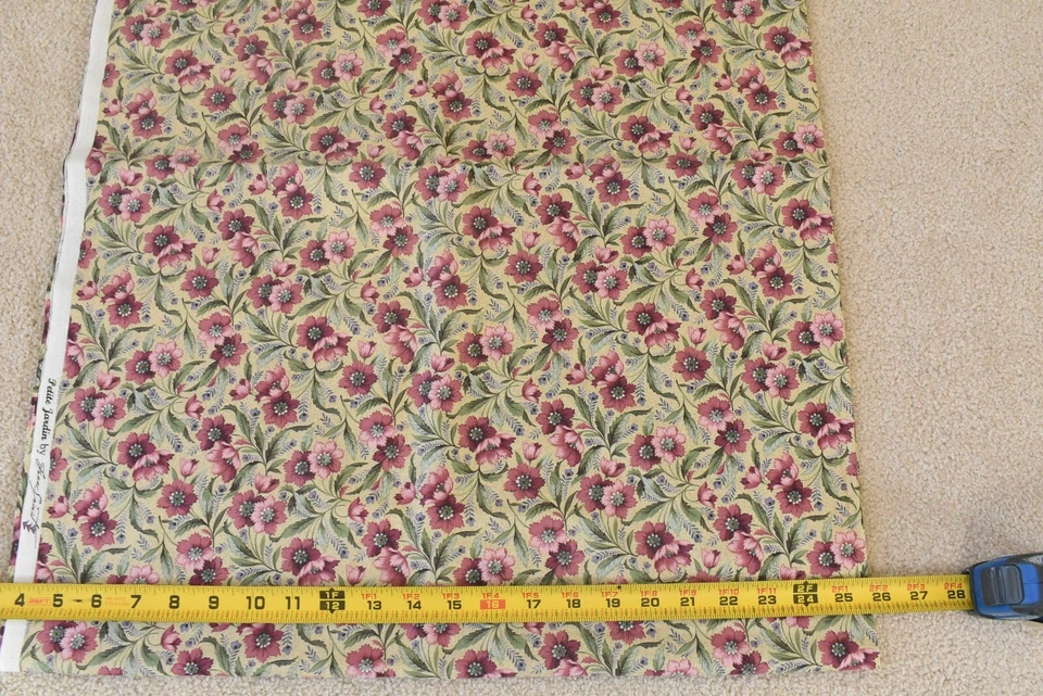 32" Long, Pink & Green Floral on Tan Cotton, FreeSpirit, "Petite Jardin", P7076 - Image 3 of 4