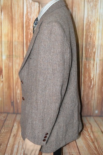 Vintage Harris Tweed Men Parital Lining 2 Front Wooden Button Blazer Sz 44R - Picture 5 of 12
