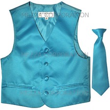 New Kids Boys Formal Tuxedo Vest Necktie Aqua Blue US Sizes 2-14 Wedding Party
