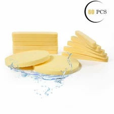 60 pcs PVA Compressed Facial Sponge Makeup Removal Wash Face Sponge Pads Yellow