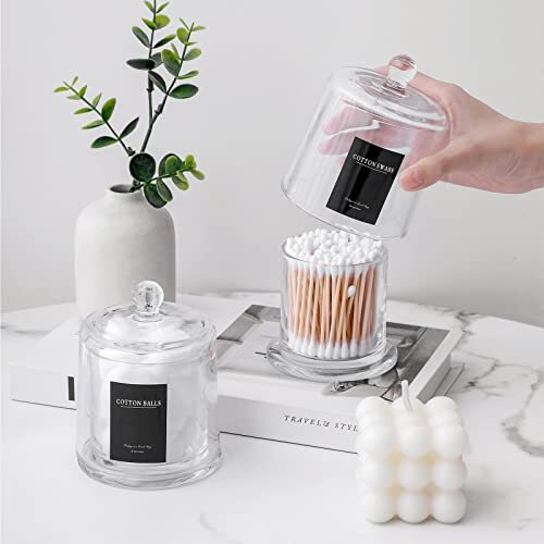 Tarros de boticario de vidrio grueso con tapa para baño negros - Imagen 4 de 8