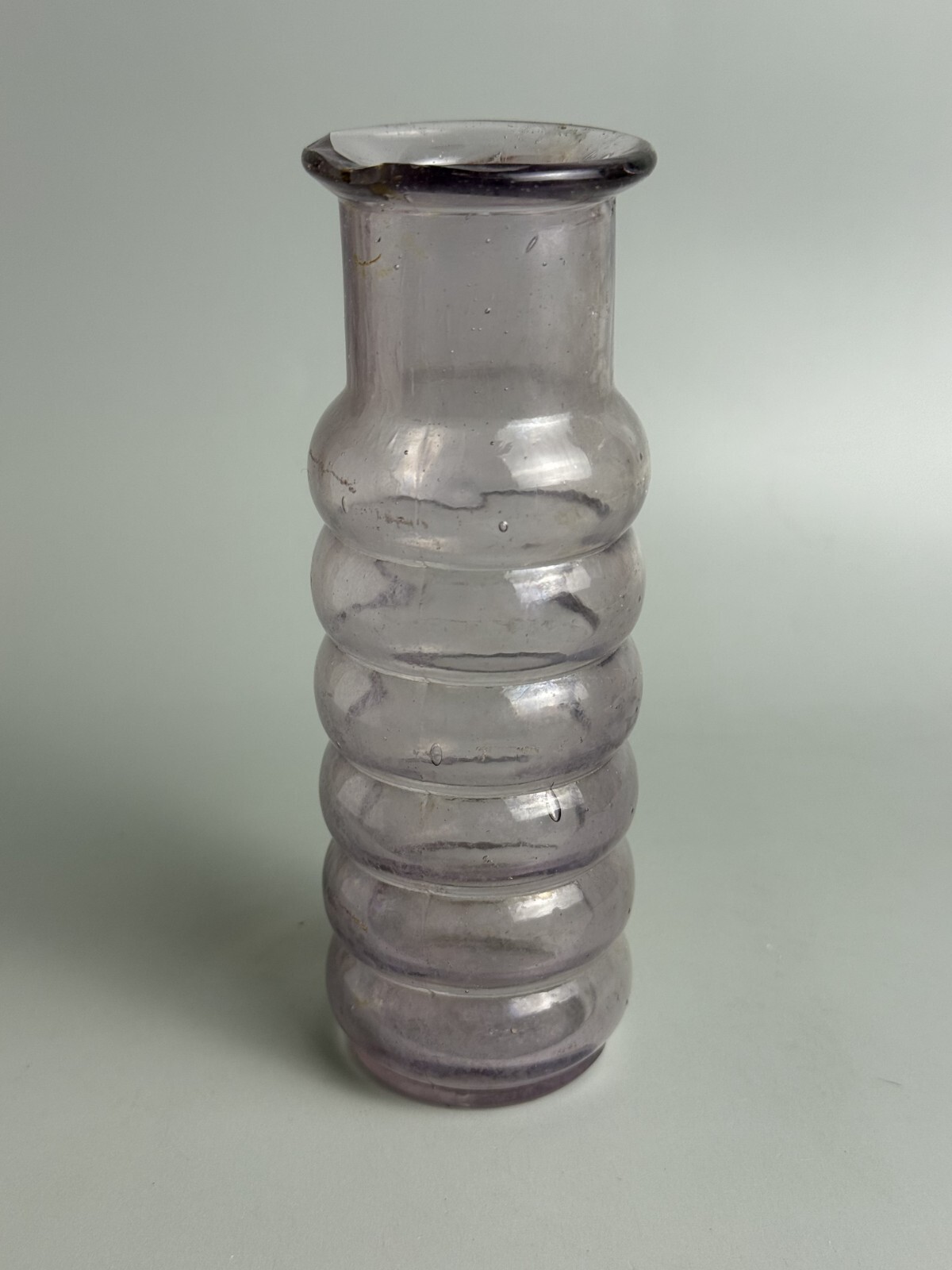 Antique Purple Glass Mustard Jar Bulbous Bottle Stamped 033