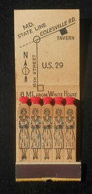 1940s FEATURE MATCHBOOK Mrs. K's Toll House Tavern Route 29 Map Silver Spring MD