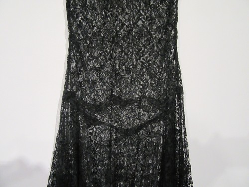 ANTIQUE VINTAGE DRESS 1920S T0 1930S ALL LACE BLACK GOWN DECO SIZE S TO M F8 - Picture 15 of 19