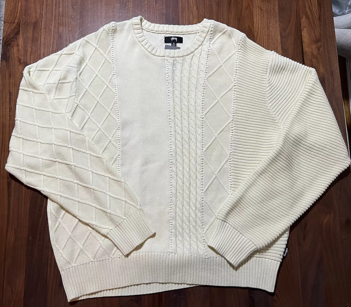 STÜSSY © 2023 Patchwork Sweater in Natural Men’s Size XL 100% Cotton Brand New