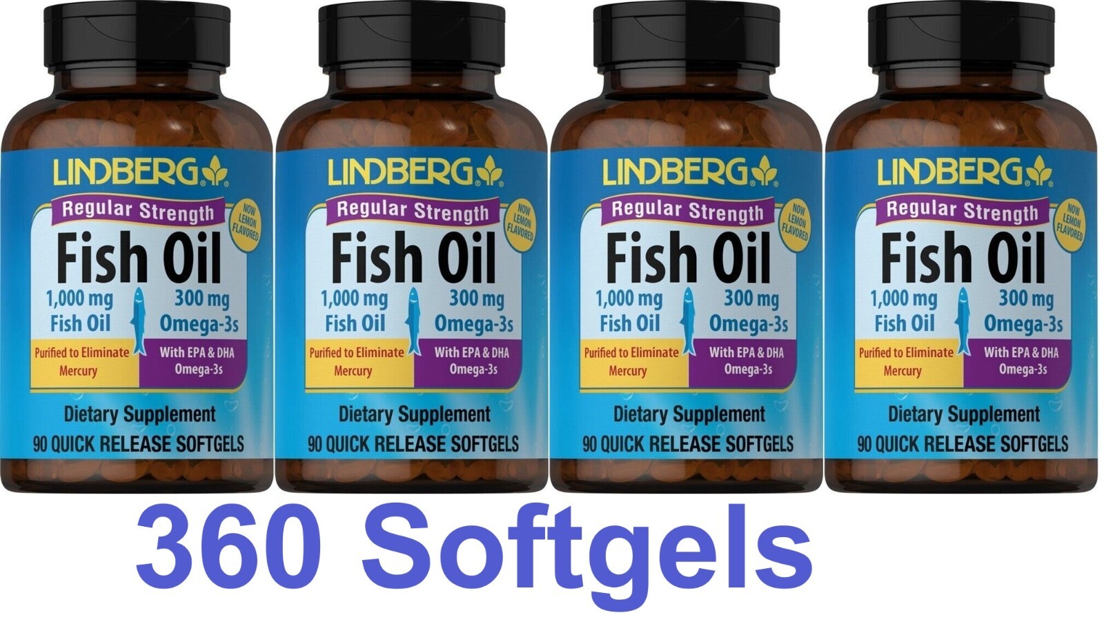 FISH OIL OMEGA 3 - 1,000mg 4x90 softgel PURIFICADO SIN MERCURIO, SUPER PRECIO