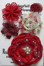 MAROON RED WHITE  IVORY Fabric Satin Lace Organza 5 FlowerPk app 30-95mm Z1 NJC