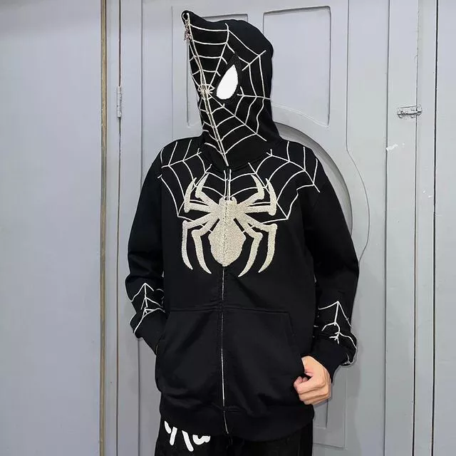 Men s and women s Spiderman full zipper hoodie hip hop printed jacket sweatshirt