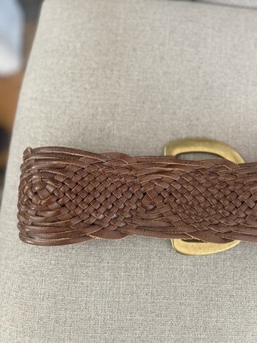 "Cinturón de cuero Linea Pelle S 42"" marrón tejido trenzado boho cabaña hebillas de latón" - Imagen 7 de 12