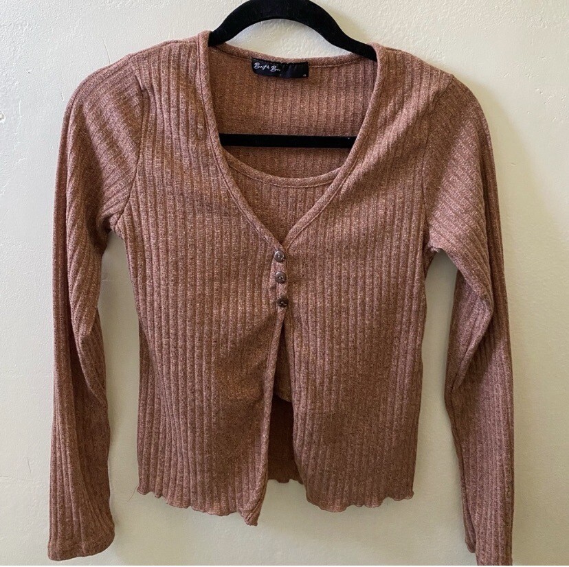 NWOT Brit Bri Light Brown Ribbed Cropped Cami Sweater Set Crop