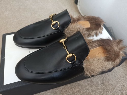 GUCCI classico pelle nera SCALA pelliccia con HORSEBIT Pantofole Ciabatte  UK3 | eBay