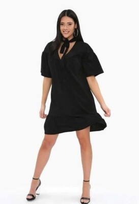 Pink Clove Plus Shift UK 22-24 Damen Rüschensaum Bindeband Ausschnitt Schwarz