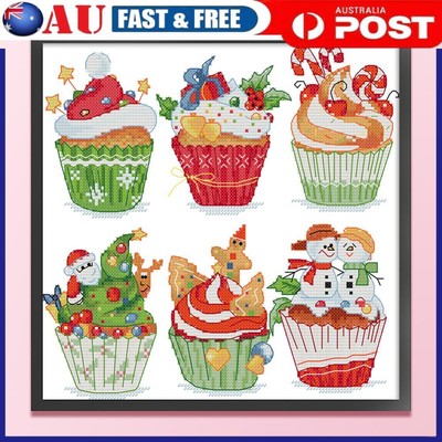 Embroidery Eco-cotton Thread 14CT Printed Xmas Cupcake Cross Stitch Kit ...