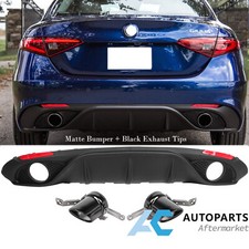 For 2016- Alfa Romeo Giulia Rear Bumper Diffuser W Black Exhaust Tips Matte