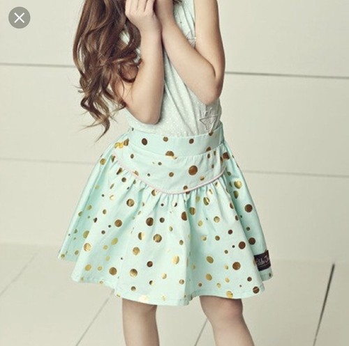 Matilda Jane GILDED GREENS Skirt 10 Mint Gold Foil Dot Twirl Hello Lovely NWT - Picture 2 of 3