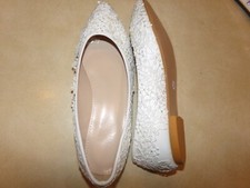 Lace Pearl White Ivory Wedding shoes Bridal bridesmades flats low high heel pump