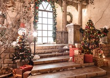 10x8ft Porch Decor Staircase Xmas Tree Garland Photo Background Vinyl Backdrop