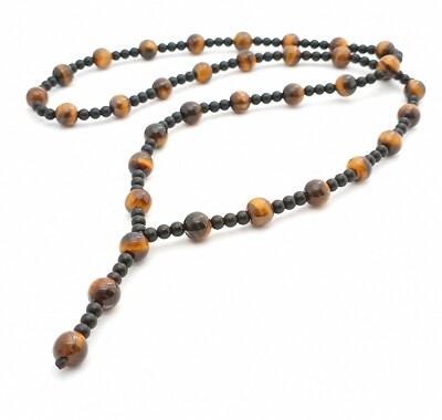 Y-kette Perlenkette Onyx Tigerauge Kugelkette Halskette Choker kette geschenk