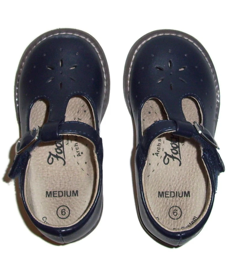 Zapatos de vestir Footmates para niñas pequeñas talla 6 M jerez azul marino correa en T Mary Jane Foto 2 de 4