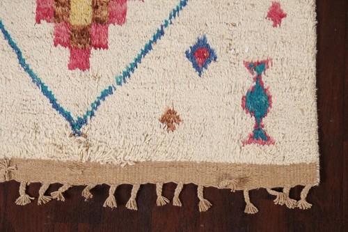 Geometric Moroccan Oriental Area Rug 4x7 Hand-knotted Plush Wool Ivory Carpet - Picture 6 of 12