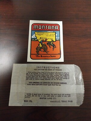 Vintage Baxter Lane Co. Water Dip Decal Montana ''The Bonanza State'' Sticker