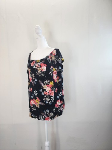 Torrid Cold Shoulder Floral Shirt Sleeve T Shirt Black Pink Womans Size 00 - Picture 4 of 12