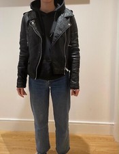 Women’s Medium Black Faux Leather Jacket Coat Seven Sisters