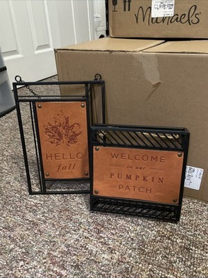 Metal & Faux Leather Fall Themed Wall Decor - Set of 2