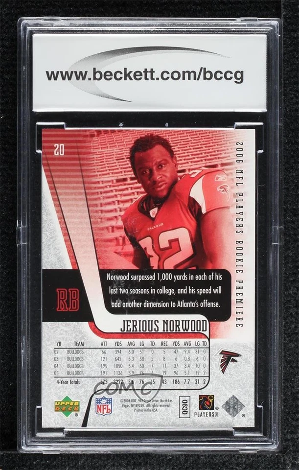 2006 NFL Players Rookie Premiere Jerious Norwood #20 BCCG 10 Mint or Better RC - Image 2 of 2