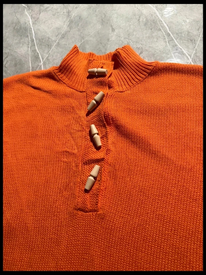 Pull Ralph Lauren Lauren Orange, Col Camionneur Boutons Bois, Coton #MLRLT1 - Photo 2/4