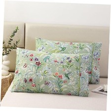 100 Cotton Pillowcases Set of 2 Standard 26" x 20" Pack of 2 Green Floral