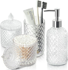 Bathroom Accessories Set, 4 Pack Clear Glass Bath Accessory Sets Complete, Diamo