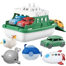 Ferry Boat with 4 Car and 4 Wind Up Bath Swimming Toys, Bath Floating Vehicle...